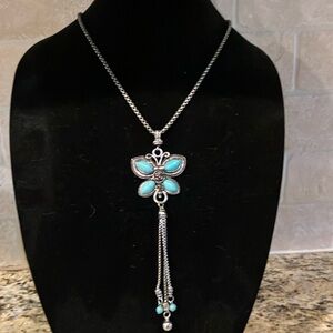 Turquoise Butterfly Pendant Necklace with Turquoise Accents